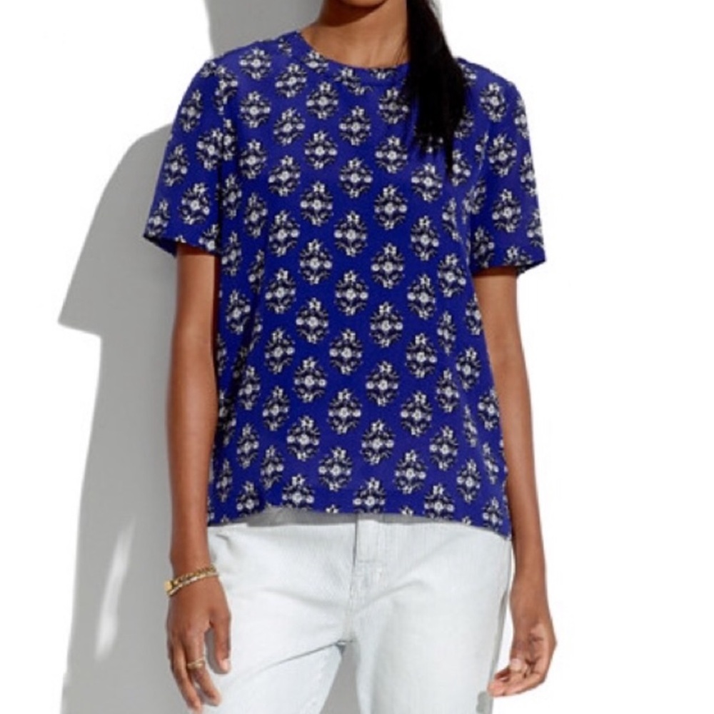 Madewell Blue Floral Silk Shirt